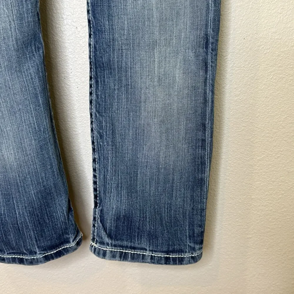 BKE‎ Denim Sabrina Crop Jeans Womens Size 26 Medium Wash Distressed Thick Stitch